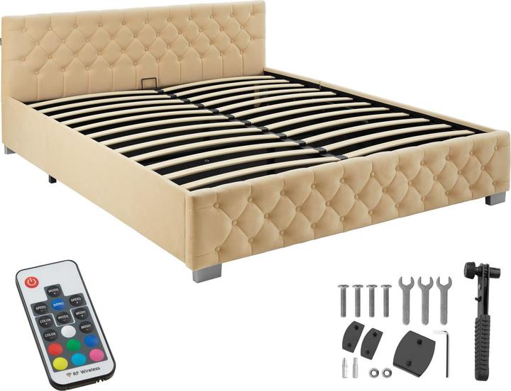 tectake Polsterbett mit LED-Leisten & Stauraum (180 x 200 cm)