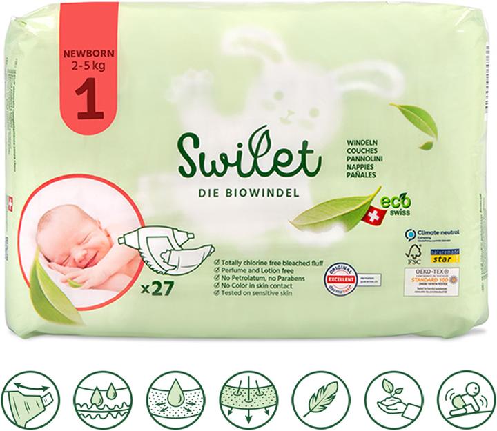 Swilet The organic diaper Newborn (Size 1, Pack, 27 Piece)