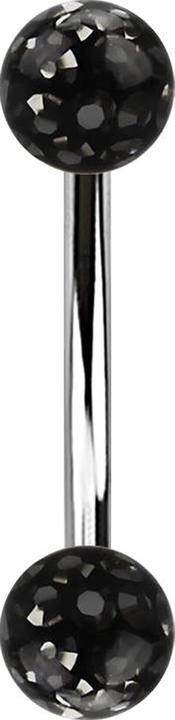 Actual product image Star Piercing Banana silver with two crystal balls black epoxy protective layer (Surgical steel 316L)