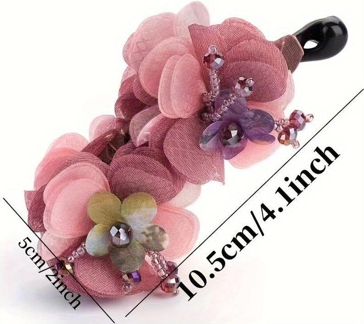 Actual product image Activity Board 1 Stück Vintage Bohemian Style Fabric Flower Hair Claw - Harz elegante Bananenklammer rutschfeste (1 pcs.)