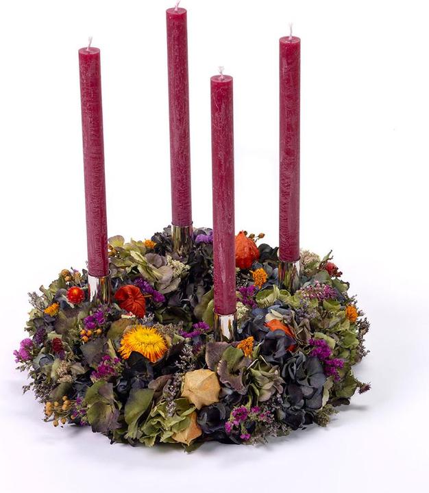 Produktbild VEG and the City Adventskranz Trockenblumen Bunt ca. 35 cm - Kerzen Bordeaux (35 cm)