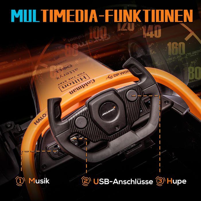 Image du produit Swisshandel24 Voiture McLaren pour enfants, 2 vitesses, 2 moteurs, télécommande, MP3 USB, suspensions, 3-5 ans (12 V)