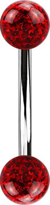 Star Piercing Banane silber mit zwei Kristall Kugeln rot Epoxy Schutzschicht (Chirurgenstahl 316L)