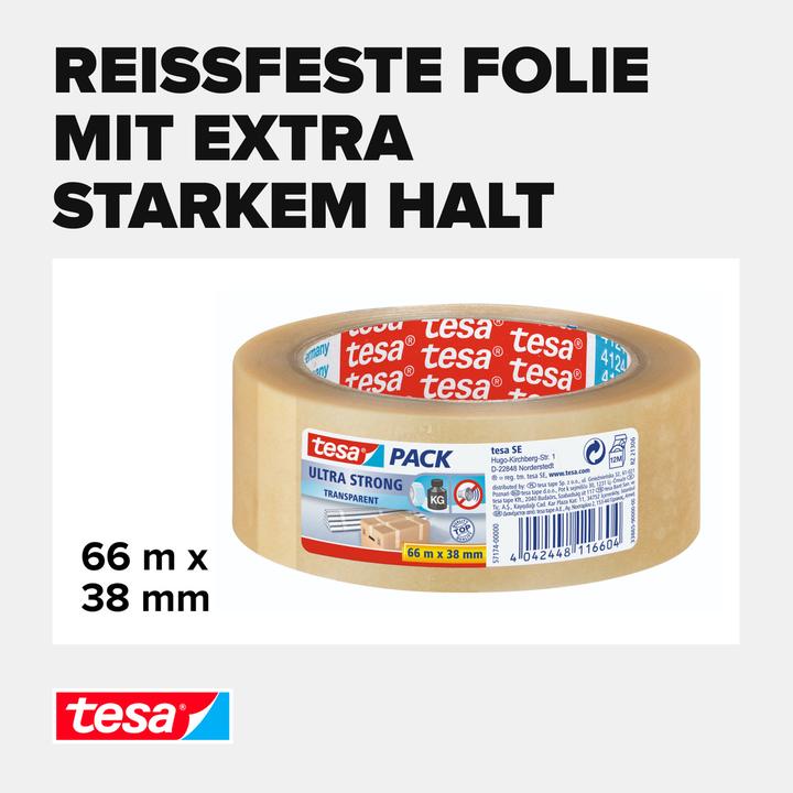 Actual product image tesa tesapack ULTRA STRONG Parcel Tape - PVC packing tape for tight packing and secure bundling (38 mm)