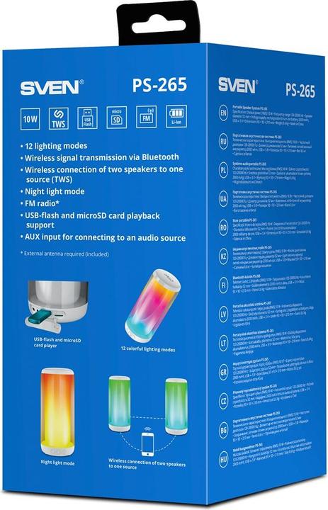 Actual product image Sven PS-265, baltas, power output (RMS), TWS, Bluetooth, FM, USB, Micro SD, lithium battery (USB power delivery)