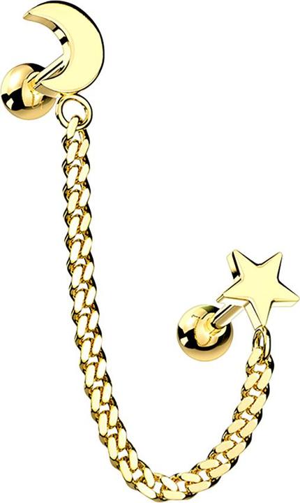 Actual product image Star Piercing Micro Barbell vergoldet Mond und Stern mit Anhänger Kette (Brass, Surgical steel 316L)