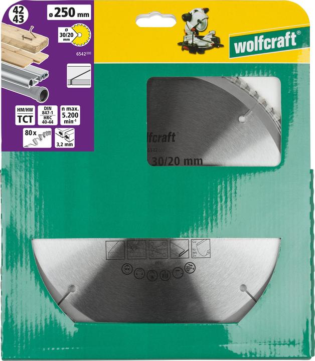 Produktbild wolfcraft Kapp- und Gehrungssägeblatt HM, Serie lila, Ø 254 mm