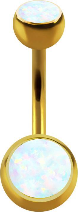 Produktbild Star Piercing Banane vergoldet mit zwei Kugeln Opal weiss (ohne Messing, Titan G23)