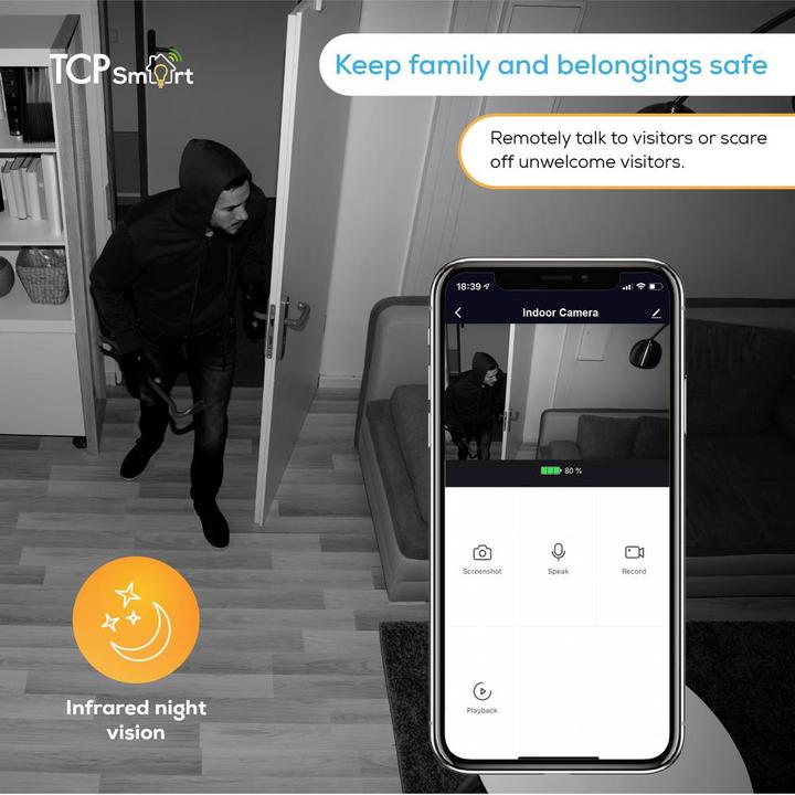 Produktbild TCP Smart Überwachungskamera WIFI Camera WLAN IP 1920 x 1080 Pixel (1920 x 1080 Pixels)
