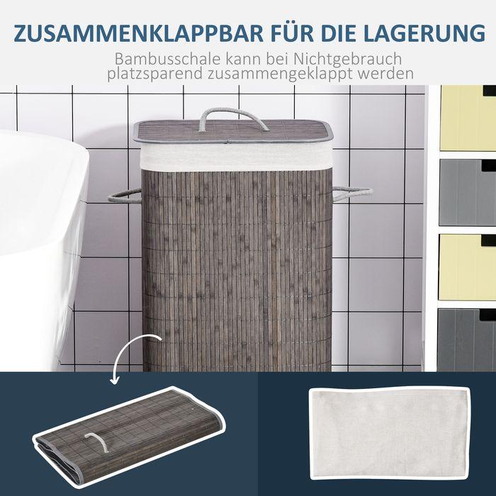 Actual product image Swisshandel24 Bambus Wäschekorb schmal mit Deckel 83L Wäschesammler mit Griffen Grau (83 l)