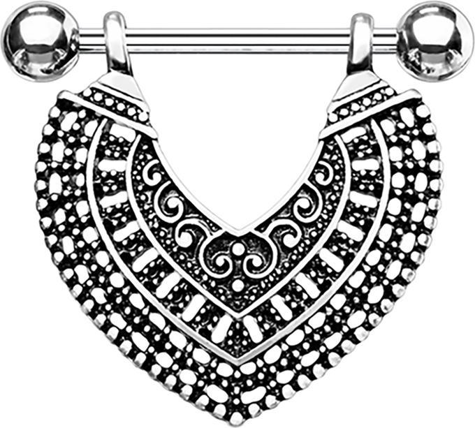 Immagine prodotto Star Piercing Barbell silber mit zwei Kugeln Vintage Herz (Acciaio chirurgico 316L, Ottone)