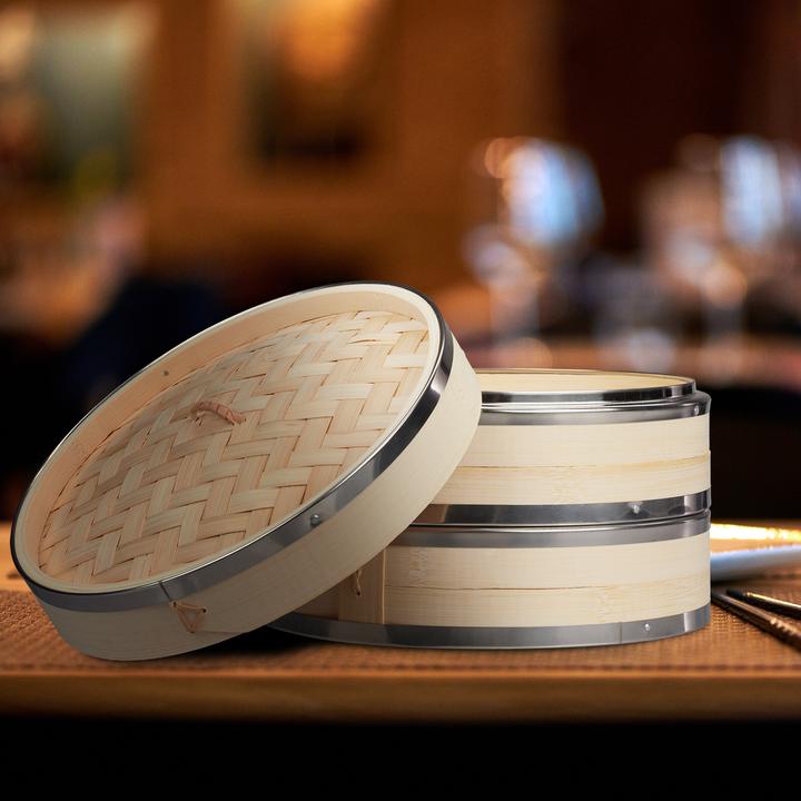 Actual product image Relaxdays Bamboo steam cooker (24 cm, Plant materials)