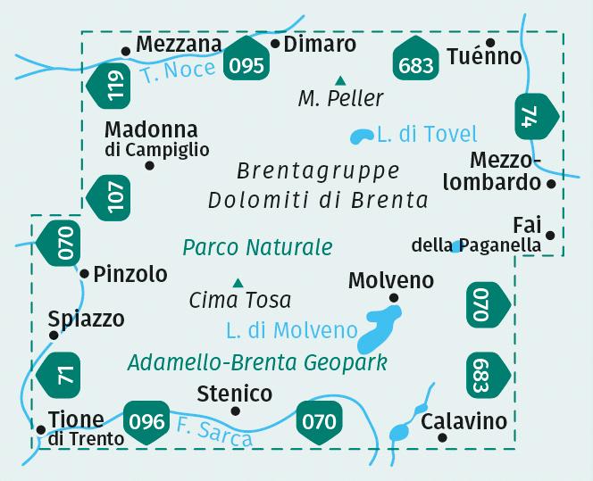 Label énergétique Carte d'excursions 073 Groupe de Brenta / Dolomiti di Brenta 1:25.000