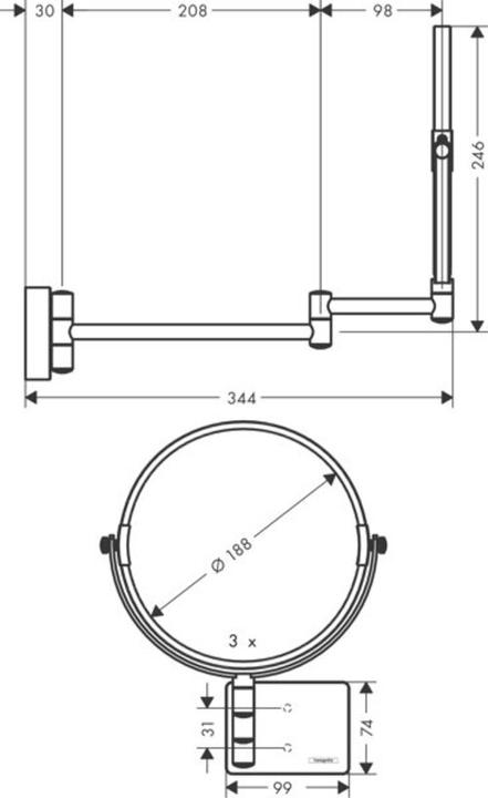 Actual product image hansgrohe HG Cosmetic mirror AddStoris without lighting polished gold
