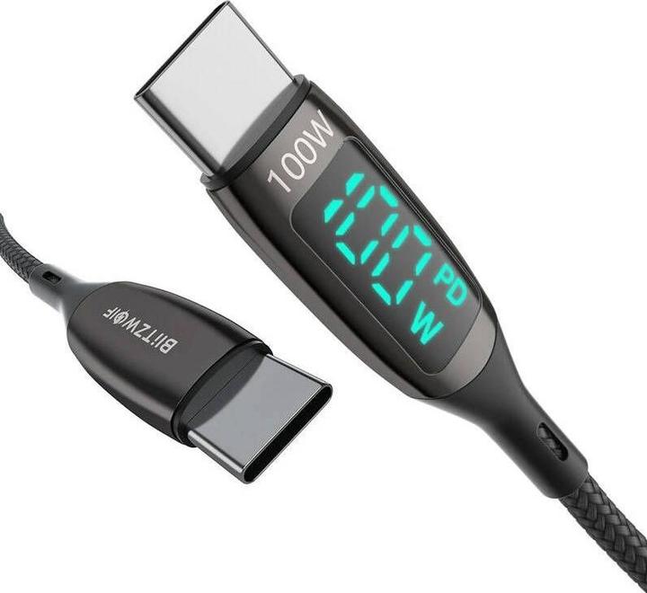 Produktbild BlitzWolf USB-C to USB-C cable BW-TC23, with display, 100W, 0.9m (black) (0.90 m, USB 3.2 Gen 1)