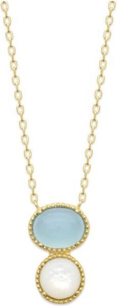 Actual product image Lara Gold plated NECKLACE - 40+2+3 - BLUE AGATE - PEARL