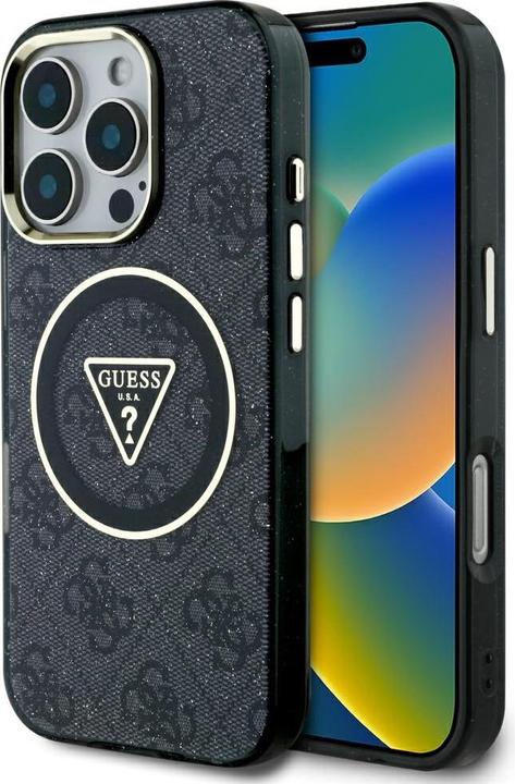 Immagine prodotto Guess Case IML Metal Glitter 4G Circle Triangle MagSafe for iPhone 16 Pro Max black (Apple iPhone 16 Pro Max)