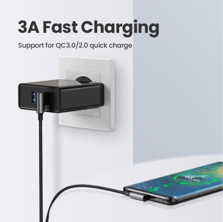 Actual product image Ugreen USB-C angled to USB-A 2.0 angled 3A data cable (2 m, USB 3.0)