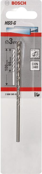 Image du produit Bosch Professional Zubehör Forets à métaux HSS-G, DIN 340, 3 x 66 x 100 mm, lot de 1 (3 mm)