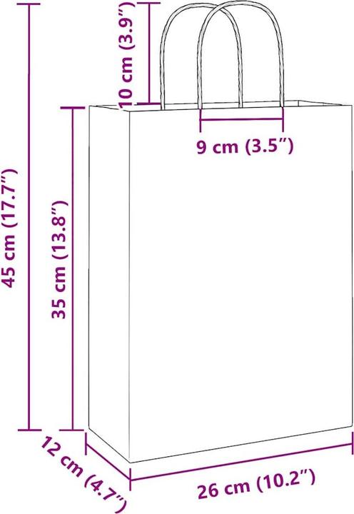 Actual product image VidaXL Kraft paper bags 50 pcs. with handle brown 26x12x35 cm paper bag (Gift bag, 50 x)