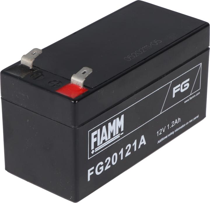 Actual product image Fiamm FG20121A 12V 1,2Ah Dimensions 97,0 x 42 x 59,0 mm, 4,8mm Faston plug contacts (12 V, 1.20 Ah)