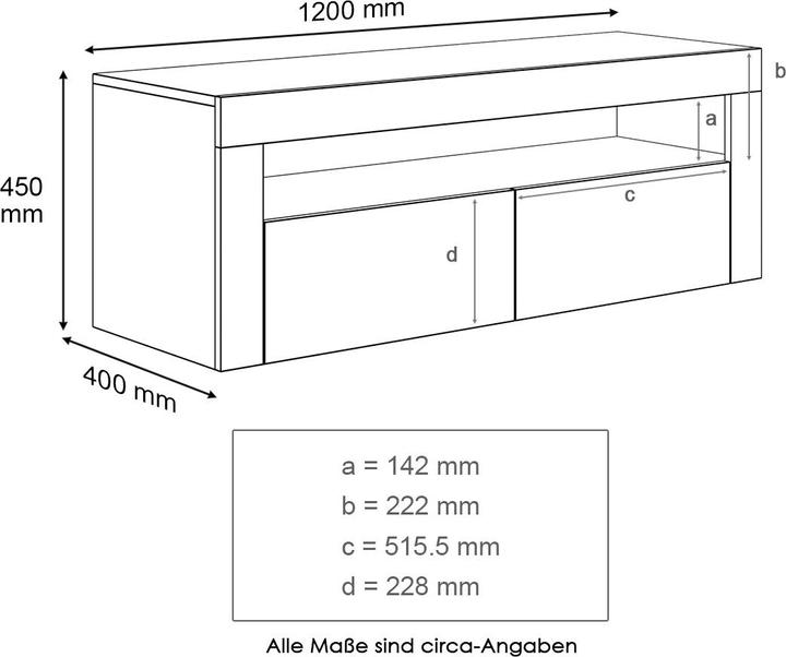 Immagine prodotto SONNI Mobile TV con illuminazione LED (configurabile in 12 colori), 120 x 40 cm, bianco lucido TV (120 x 40 x 45 cm)