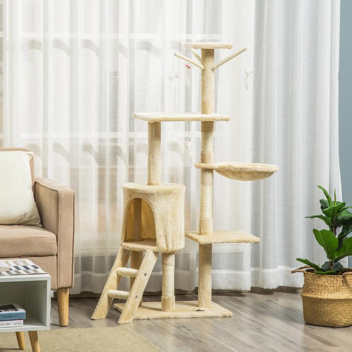 Actual product image Jamb Cat tree (134.20 cm, Beige and white)
