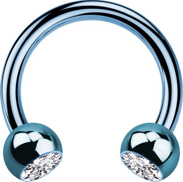 Star Piercing Micro Circular Barbell hellblau mit zwei Kugeln Kristall silber (ohne Messing, Titan G23)