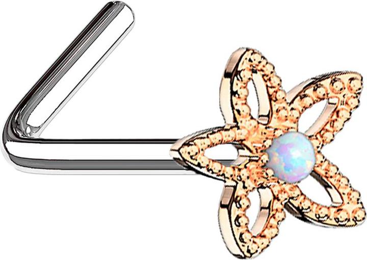 Image du produit Star Piercing Nasenstecker gewinkelt rosegold filigrane Opal Blume weiss (Acier chirurgical 316L, Laiton)