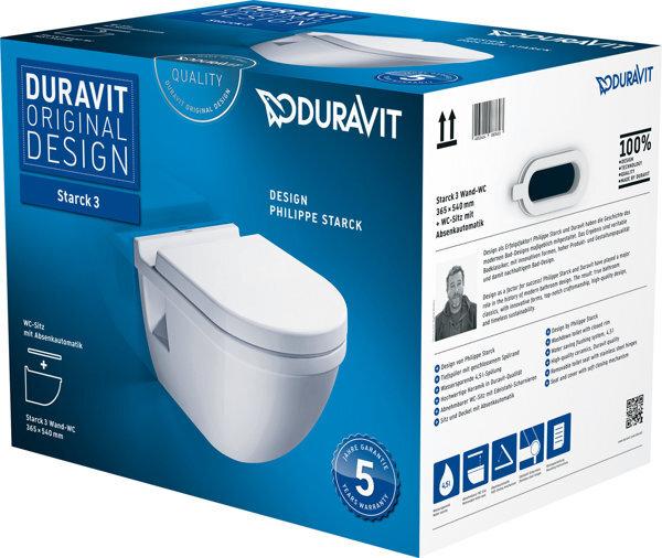 Duravit Wand-WC Set Starck 3 Tiefspler mit Splrand wei ohne Beschichtung 42000900A1