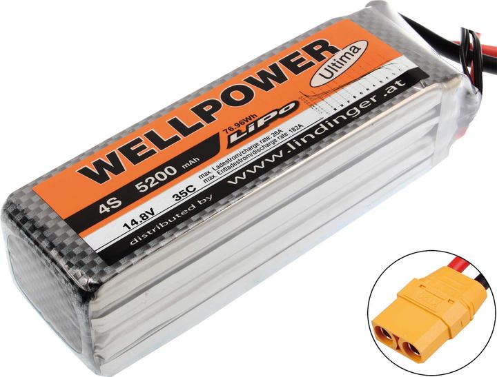 Actual product image Wellpower LIPO BATTERY ULTIMA 5200 MAH / 14.8 VOLT 4S 35/70C CH5/8 XT-90 (14.80 V, 5200 mAh)