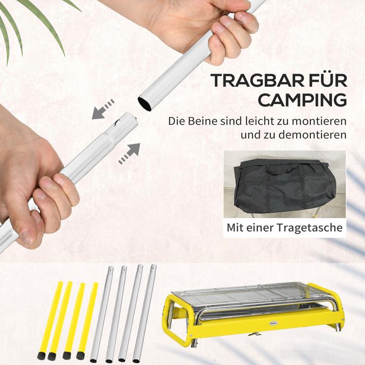 Image du produit Outsunny Gril à charbon de bois avec pieds réglables, 2 grilles, une plaque à griller et un sac de transport