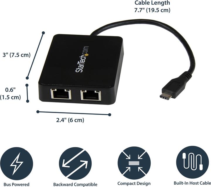 Actual product image StarTech USB-C To Dual Gbe Adapter (USB, RJ45 Gigabit Ethernet (2x))
