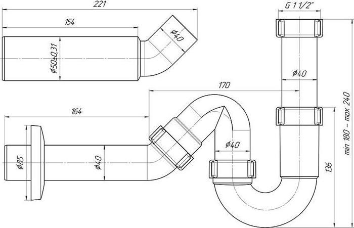 Actual product image Ani Plast Spülbeckensiphon (Tube siphon, 1/2")