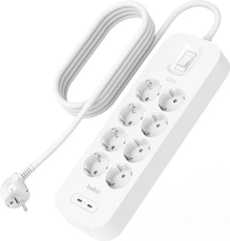 Produktbild Belkin Steckdosenleiste 8-fach + 2xUSB-C,900J,30W,2m SRB004vf2MV2 (8 x, USB-A, USB-C, 2 m)