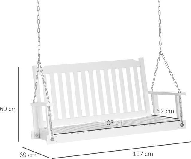 Actual product image Swisshandel24 Garden swing Swing bench Hanging bench for 2 people Solid wood Patio Terrace Backyard White 117 x