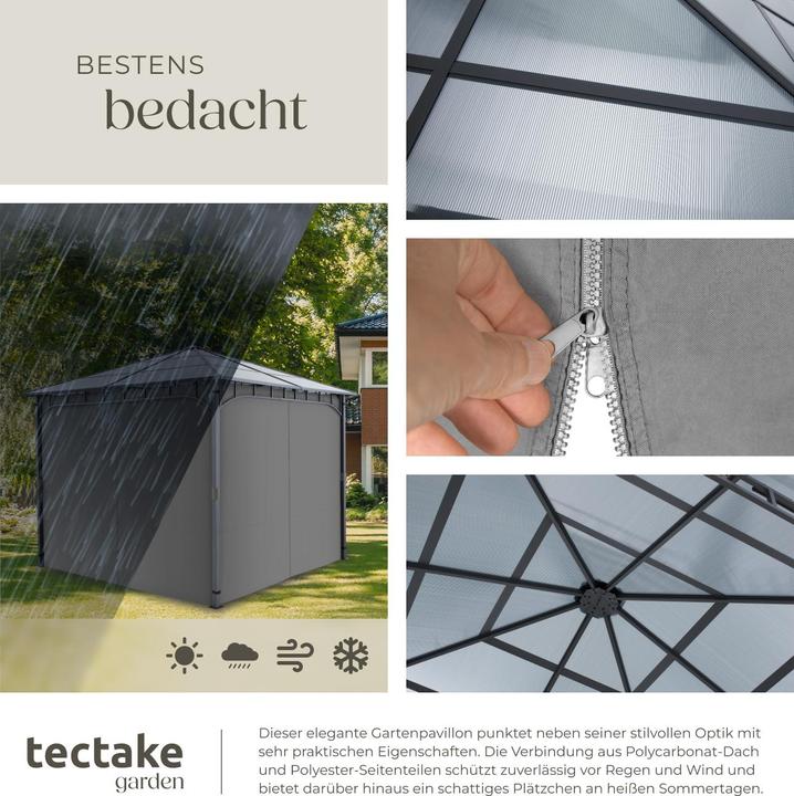 Produktbild tectake Gartenpavillon Caracas, wetterfest, Polycarbonat-Dachplatten (297 cm, 297 cm)