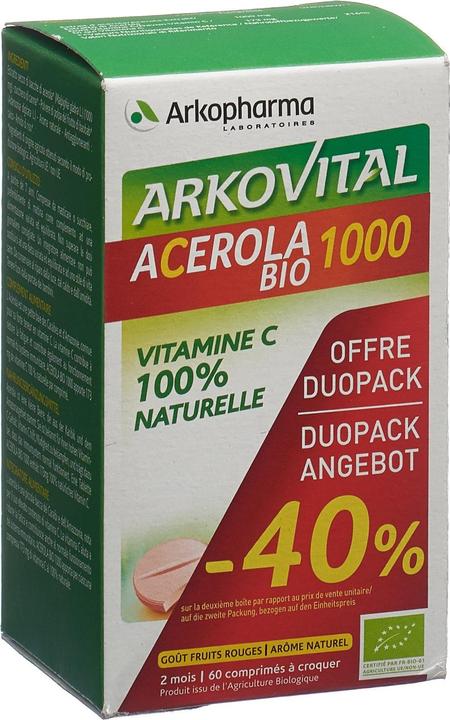 Immagine prodotto Arkopharma Arkovital Bio Acerola Kautabletten 1000mg (60 Pezzo/i, Pillole, 191 g)