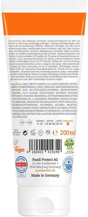 Image du produit Paediprotect Crème solaire SPF 50 (Crème solaire, SPF 50+, 200 ml, 224 g)