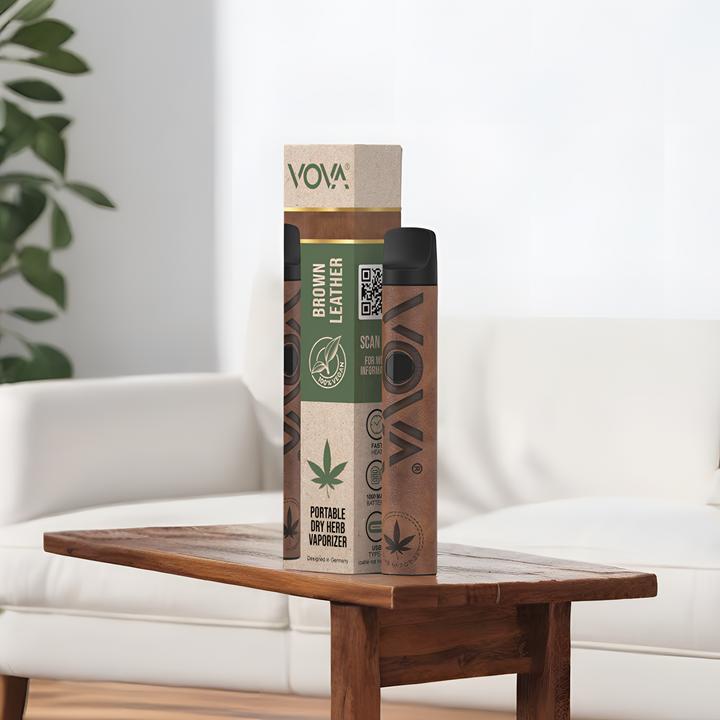 Actual product image VOVA Portable Dry Herb Vaporiser Brown Leather