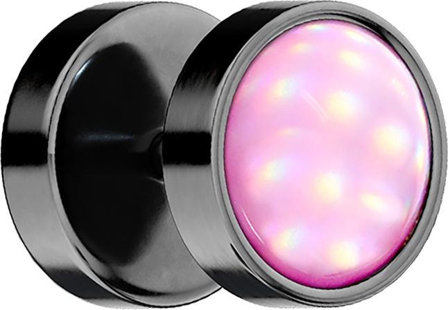 Produktbild Star Piercing Fake Plug schwarz mit Opalite pink (ohne Messing, Chirurgenstahl 316L)