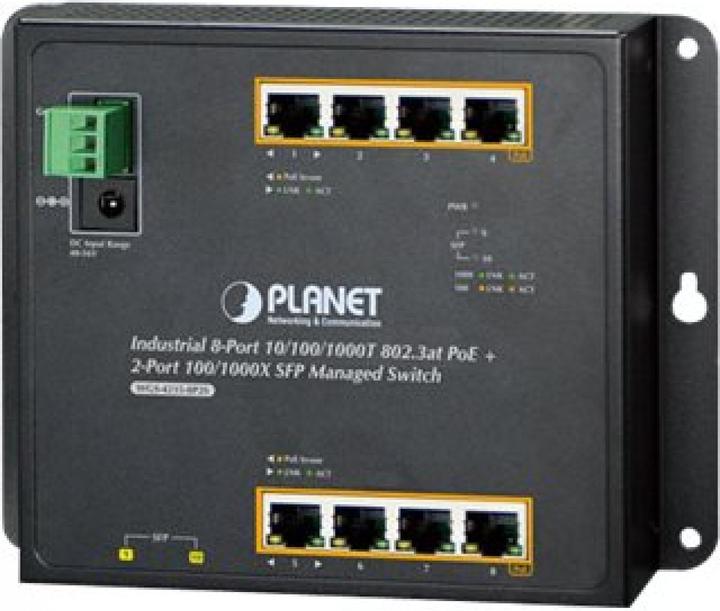 Produktbild Planet PLANETIndustrial 8-Port Gigabit PoE Wall-mount Switch & 2-Port SFP Uplink managed -40/+75C degrees (8 Ports)
