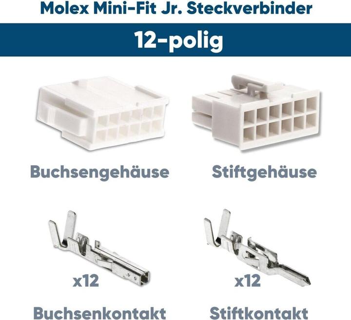 Produktbild Kalitec Molex Mini-Fit Jr. Steckverbinder-Set 12 polig für PC-Komponenten Kali-2412 I Industriequalität vom