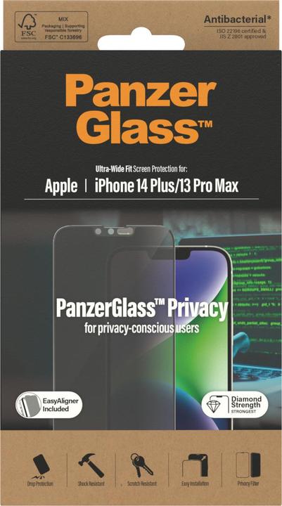 Produktbild PanzerGlass Ultra Wide Fit Privacy (1 Stück, Apple iPhone 13 Pro Max, Apple iPhone 14 Plus)