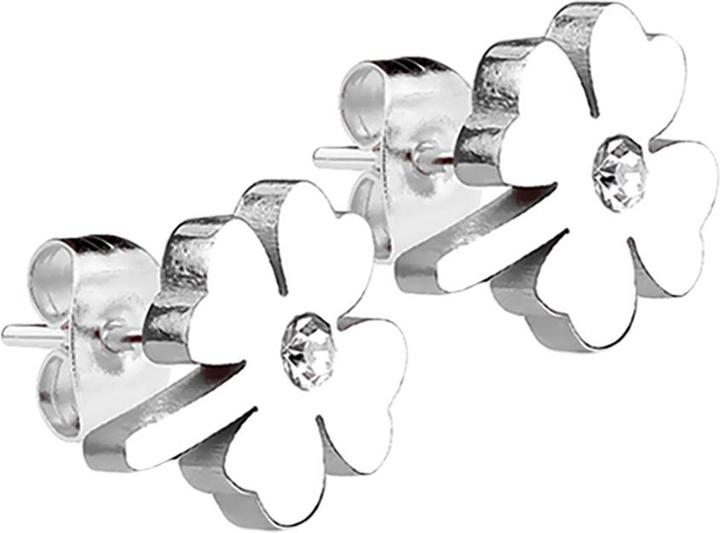 Produktbild Star Piercing Ohrstecker Kleeblatt silber mit Kristall silber (ohne Messing, Chirurgenstahl 316L)