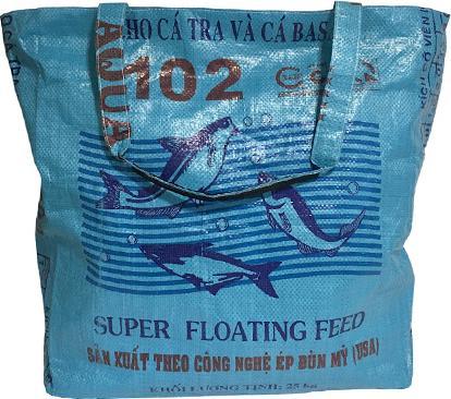 Immagine prodotto Bekos Upcycling - Shopper grande XXL realizzata con sacchetti di cibo per pesci riciclati, blu