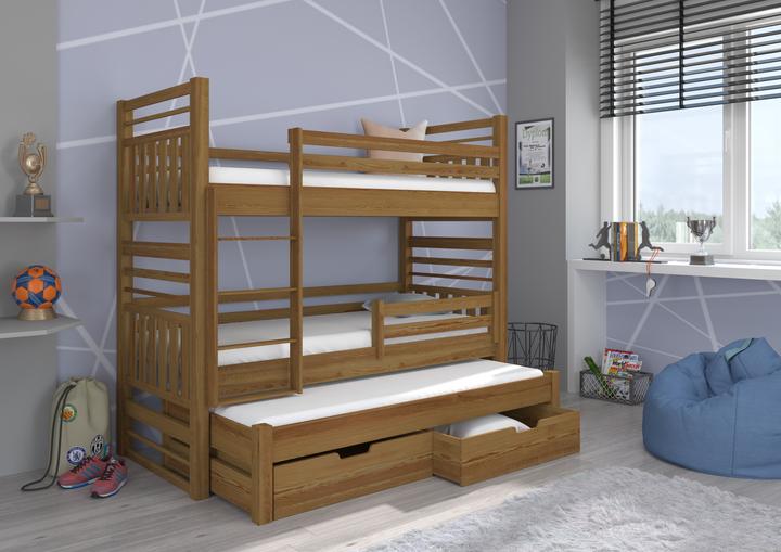 Produktbild ADRK Furniture Etagenbett verdreifachen mit Matratzen HIPPO 180x80 (180 x 80 cm)