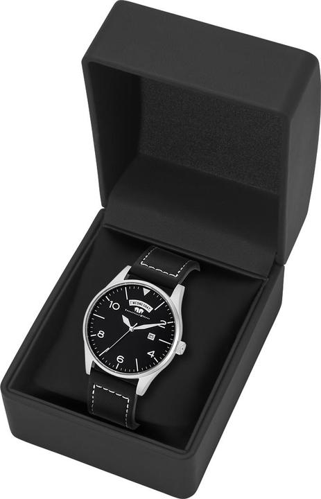 Actual product image Mens quartz watch vintage genuine leather black - 16418 (Chronograph, 42.90 mm)