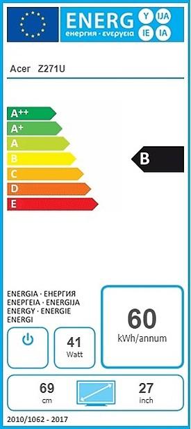 Energy Label Acer Predator Z271U (2560 x 1440 pixels, 27.01")
