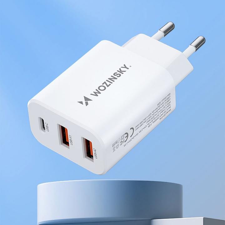 Actual product image Wozinsky CWCUCW 30W USB-C / 2 x USB-A wall charger - white (30 W)